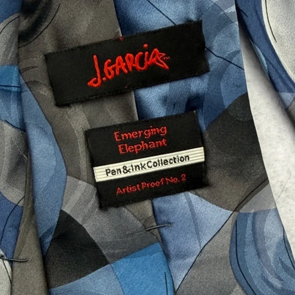 J. Garcia‎ Necktie Emerging Elephant Collection Blue Abstract Silk 3.5